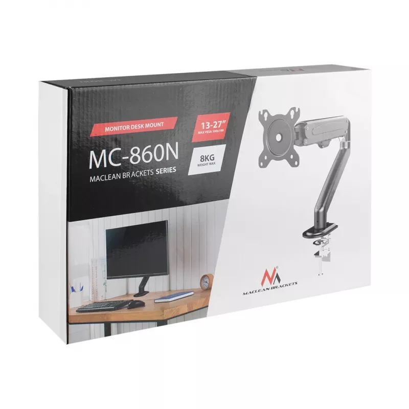Maclean MC-860N Monitor Mount, with Gas Spring, 13-27, 8 kg, Black