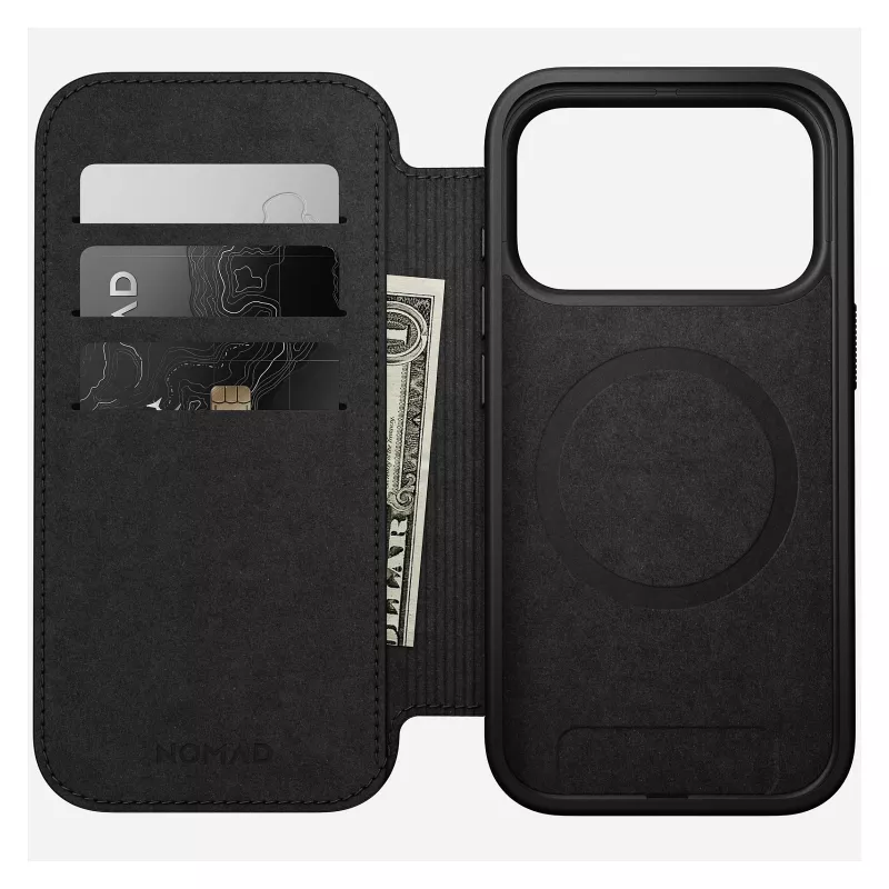 Folio phone case Nomad Modern Leather Folio for iPhone 17 Pro, leather + aluminium, 6.3 inch (16 cm), Tan, 3 card pockets