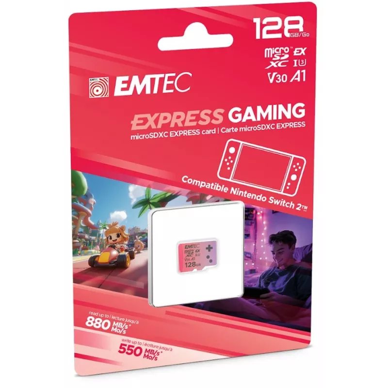 MicroSDXC memory card EMTEC ECMSDM128GEXG 128 GB UHS-I read 880 MB/s write 550 MB/s U3 V30