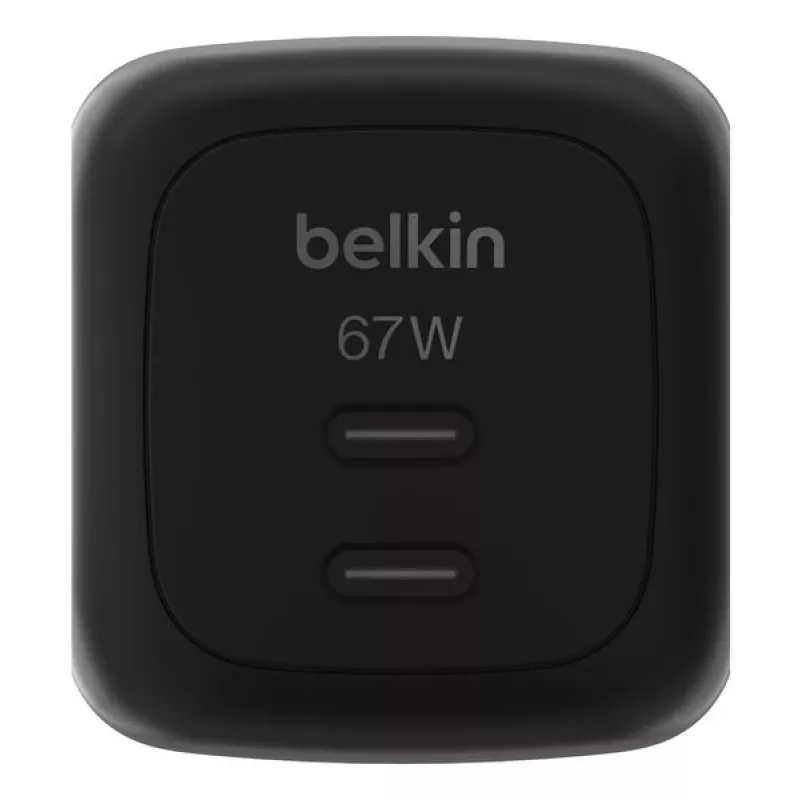 AC indoor fast charger Belkin WCH020kqBK, 2× USB-C, universal compatibility, power protection, black