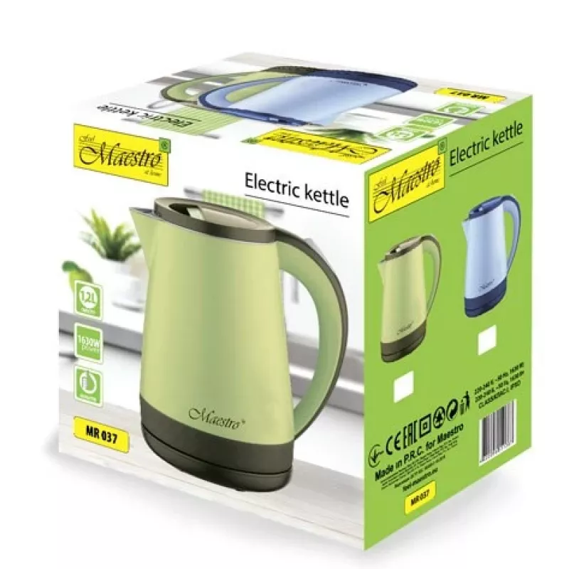 Electric kettle Maestro MR-037 1.2 L 1630 W stainless steel, blue, 360° base