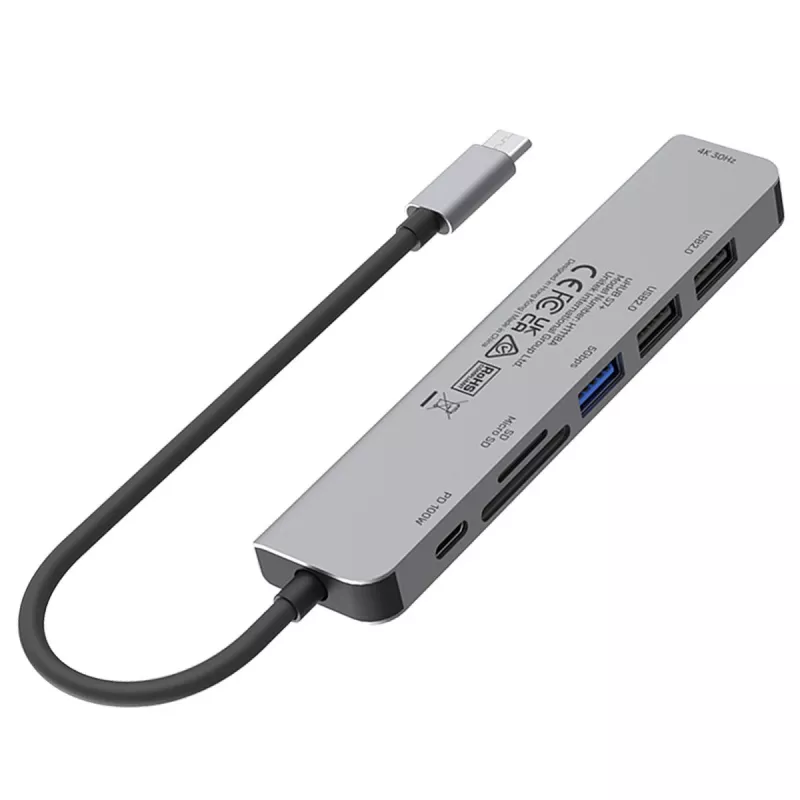 USB-C Hub Unitek 7in1 Aluminium PD 100W 5 Gbps — multiport adapter with Power Delivery