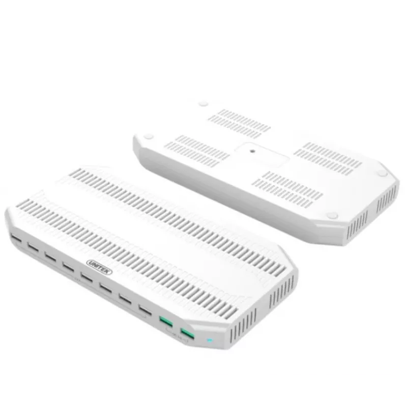 Charging station Unitek Y-2190A — 10× USB ports (8×USB2.0 + 2×USB3.2 Gen1), wireless charging, 96W total