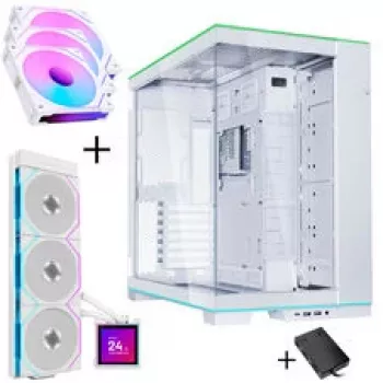 Lian Li O11 Dynamic EVO RGB PC-Enclosure Bundle HydroShift II LCD-S 360TL AiO + 3x UNI FAN SL-INF 120 Reverse Blade Fan - White