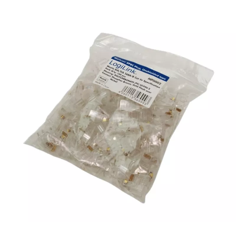 RJ-45 Wire Connector LOGILINK MP0002, CAT5e, transparent, pack of 100