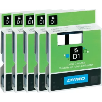 Label tape pack Dymo 6 mm — 5 rolls (white, yellow, transparent, black)