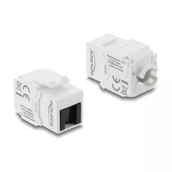 Keystone module DELOCK RJ45 to LSA Cat.6 UTP tool-free with dust cover, flat, 16×31.8×19.4 mm, white/black