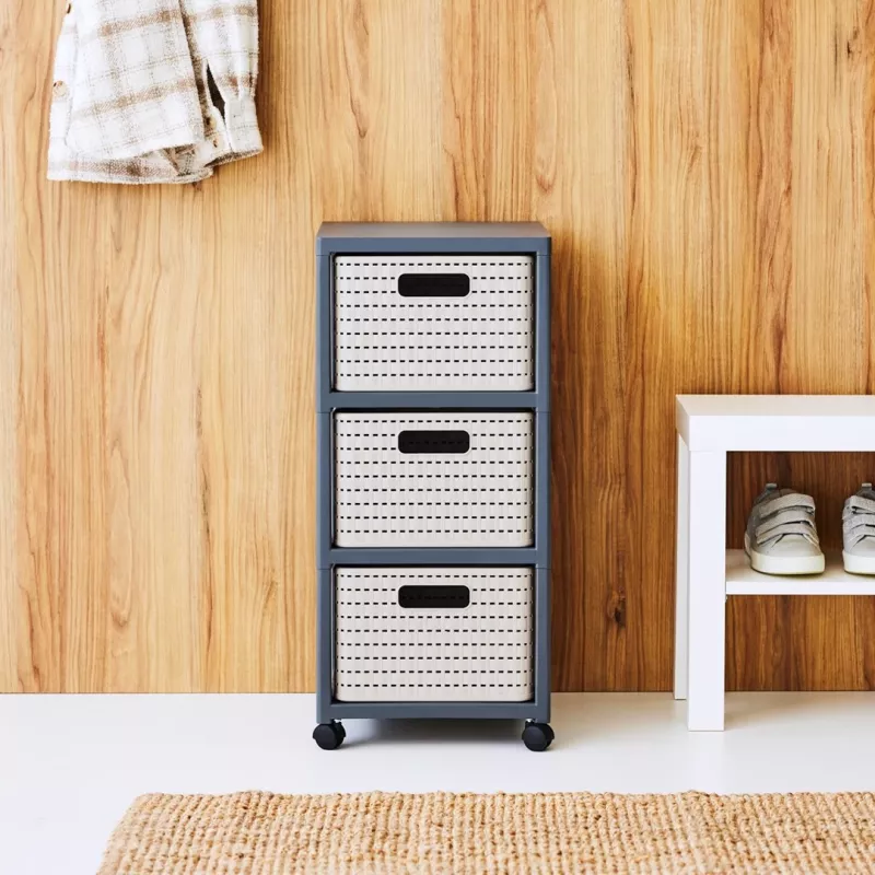 Drawer unit Rotho Country Grey White, 3 drawers, technopolymer, 325×712×375 mm, anthracite/white, with transport wheels