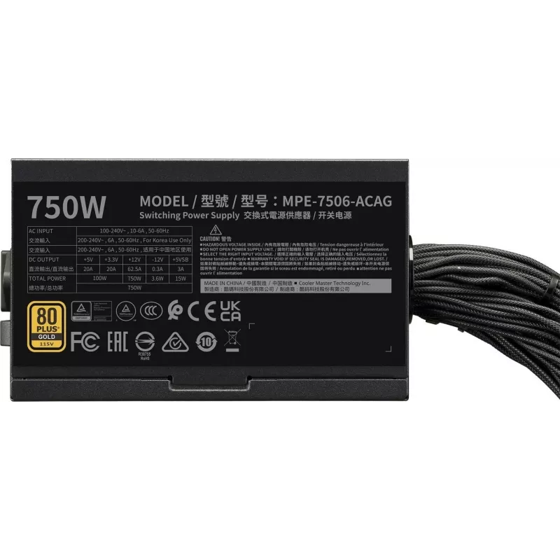 Power supply Cooler Master MWE GOLD 750v3 ATX 3.1 750W 80 PLUS Gold Non-modular, 6x SATA, 4x 6+2 PCIe, 2x 4+4 EPS