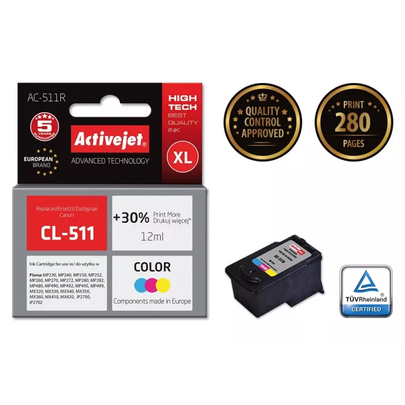 Ink cartridge ActiveJet AC-511R compatible for Canon CL-511, dye-based CMY, high (XL) capacity 12 ml, single pack