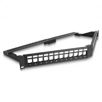 DeLOCK 19 inch Keystone Patch Panel 24 port with strain relief 1U angled black