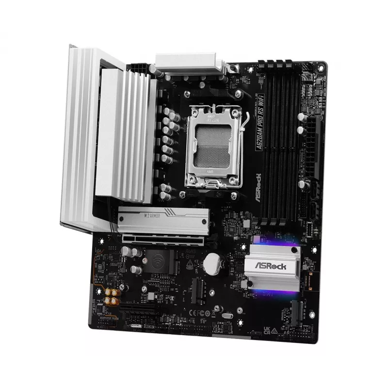 Motherboard ASROCK A620AM PRO RS WIFI AM5 microATX, AMD A620, 4×DDR5, Wi‑Fi, HDMI, DP, 3×M.2, 2×SATA, 7.1 audio, 1Gb LAN