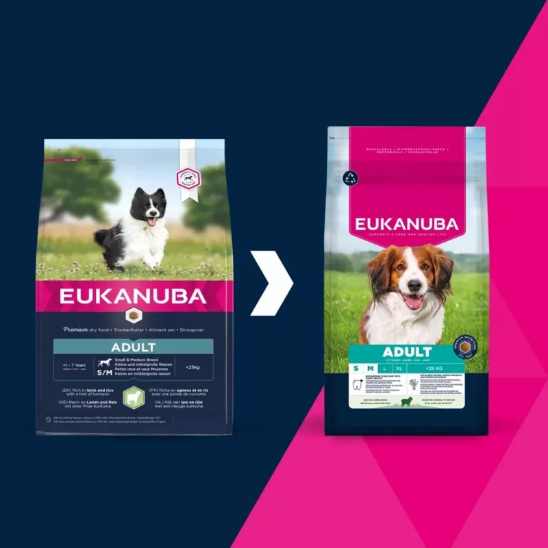 Dry dog food EUKANUBA Small/Medium Breed Adult Lamb & Rice 12 kg, 25% protein, 15% fat
