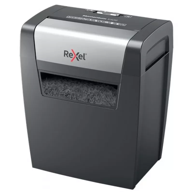 Rexel Momentum X406 Cross Cut Paper Shredder P4, Particle-cut shredding, 4 x 28 mm, 15 L, 125 sheets, 70 dB, Buttons
