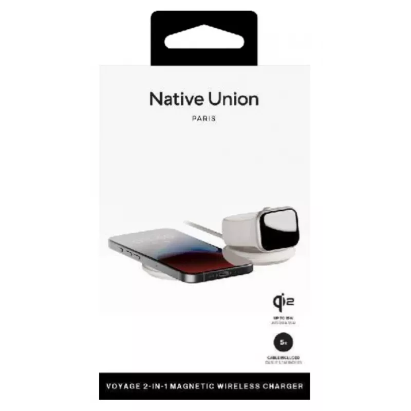Indoor 2-in-1 Wireless Charger native union Voyage 2-In-1 Wireless Charger Sandstone USB smartphone compatibility light grey