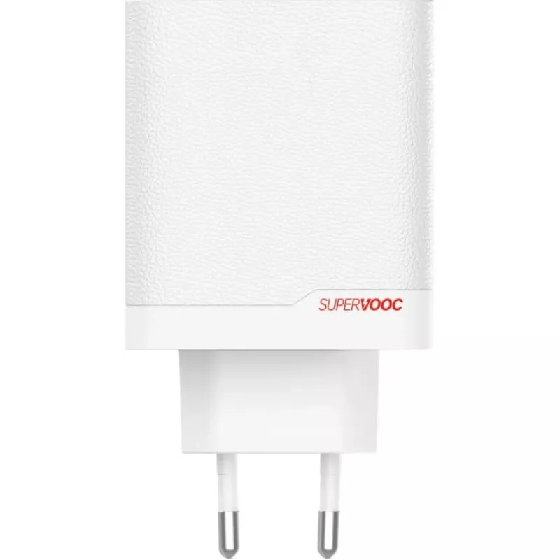 Power adapter ONEPLUS SUPERVOOC 120W dual-port wired charger, 120W total output, 1x USB-C + 1x USB-A, 100–240V, 145 g, white