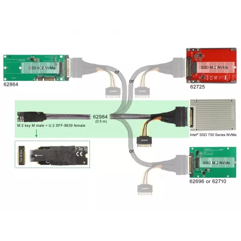 DeLOCK M.2 Key M to U.2 SFF-8639 NVMe Adapter with 50 cm cable