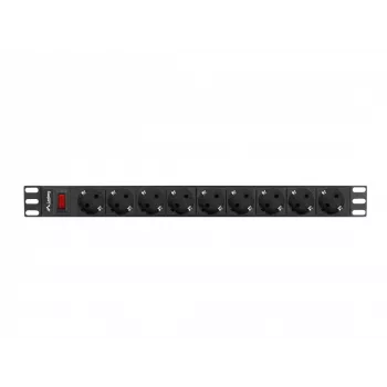 Power Distribution Unit LANBERG PDU-09F-0300-BK — 9x Type F outlets, 3 m cable, aluminium housing, 10 A
