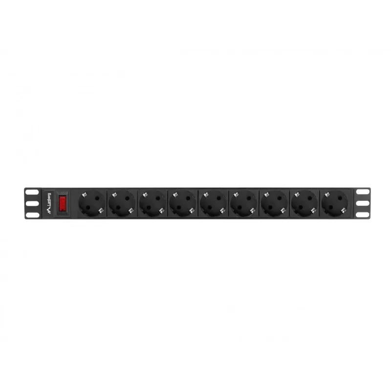 Power Distribution Unit LANBERG PDU-09F-0300-BK — 9x Type F outlets, 3 m cable, aluminium housing, 10 A