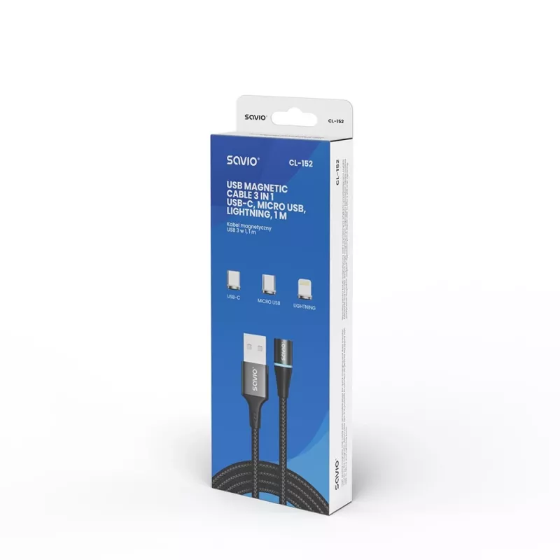Savio CL-152 USB cable 1 m USB 2.0 USB C Micro USB A/Lightning Black