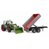 Toy tractor BRUDER Fendt Vario 211 with front loader and side trailer