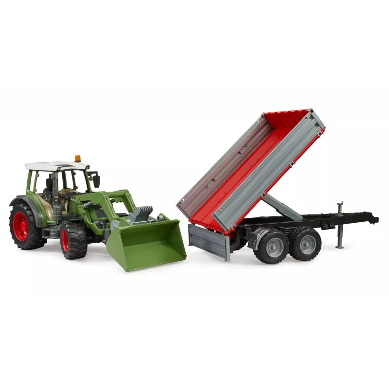 Toy tractor BRUDER Fendt Vario 211 with front loader and side trailer