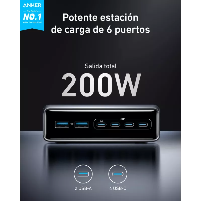 Charger GeNPrime 200W GaN 4xUSB-C 2xUSB-A Black