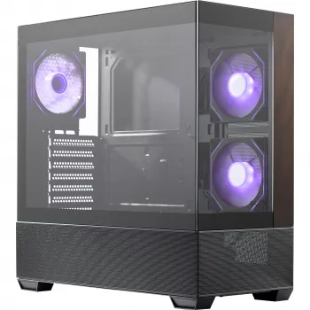 Cooler Master Elite 690 PC-Enclosure, Midi-Tower, ATX, Tempered Glass - 4x ARGB-Fan, Wood, black