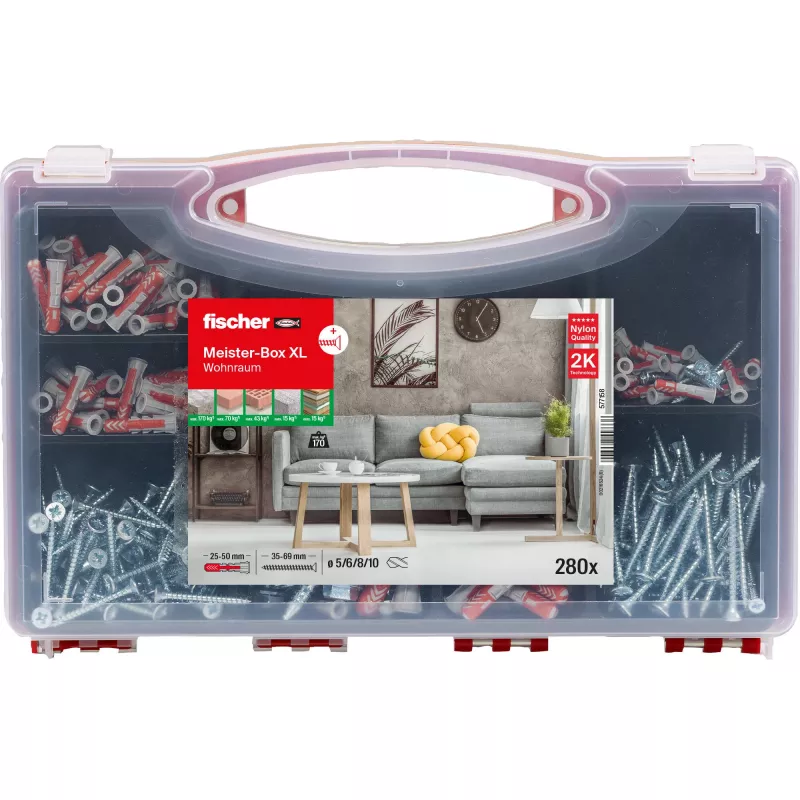 FISCHER fastening set Meister-Box XL 210 pieces – assortment of anchors, screws and plugs