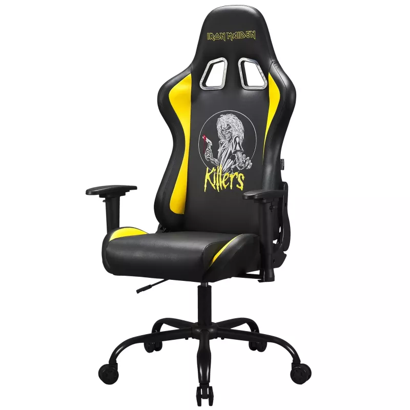 SUBSONIC Subsonic Pro Iron Maiden Killers Gaming Chair — Ergonomic High-Back PU Leather, Adjustable Height, 2D Armrests, Recline to 180°, 120 kg Capacity, Black with Red Accents