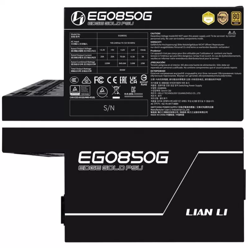 Power Supply LIAN LI EDGE GOLD 850 — 850W, 80 PLUS Gold, Active PFC
