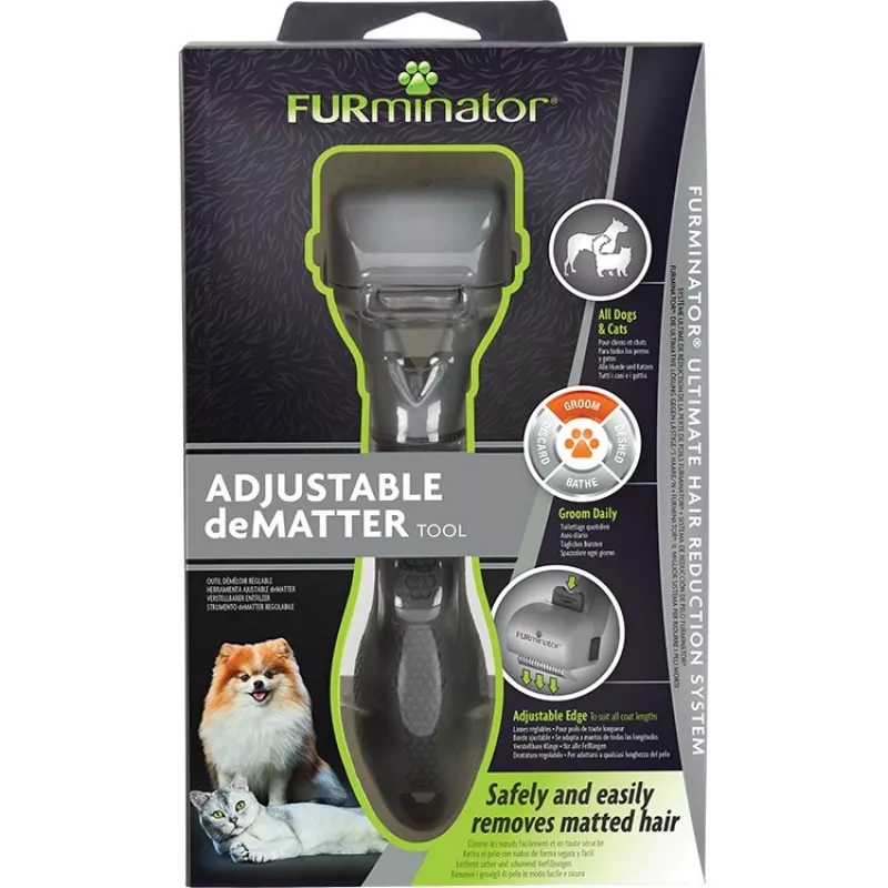 Deshedder FURminator Adjustable — for cats and dogs, stainless steel blade, ergonomic anti-slip handle, 185 g, all coat types