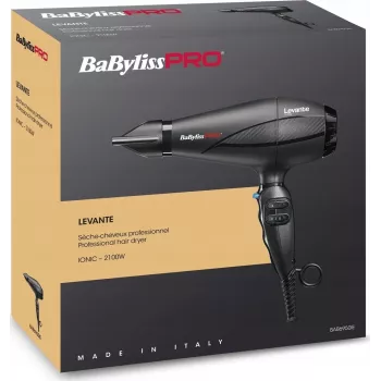 Hair dryer BaByliss PRO Levante 2100 W, AC motor, ionic, 2 heat/2 speed, black