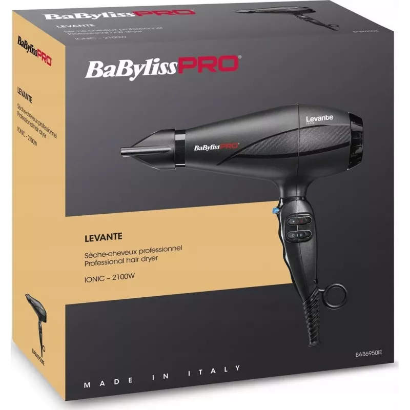 Hair dryer BaByliss PRO Levante 2100 W, AC motor, ionic, 2 heat/2 speed, black