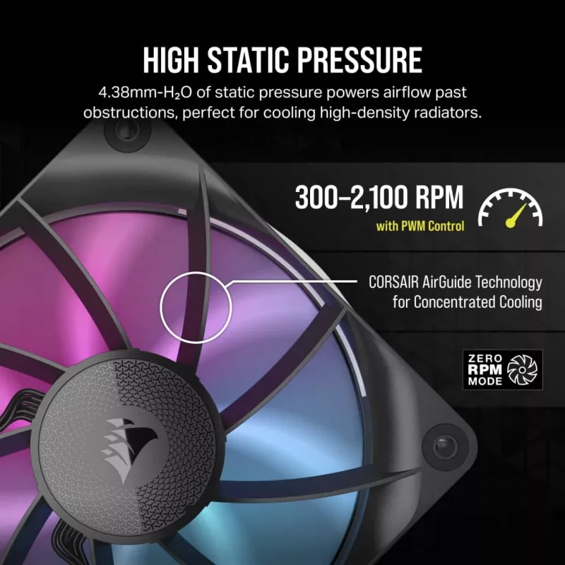 Fan Corsair iCUE LINK RX120 RGB 12 cm Black 400-2100 RPM