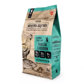 Dry kitten food wiejskazagroda Kittens Chicken with Salmon 5 kg — complete diet for growing kittens, 44% protein, 20% fat