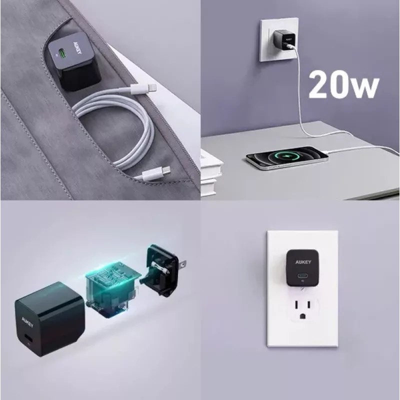 Wall charger Aukey PA-Y20S 20W USB-C Power Delivery, compact single-port