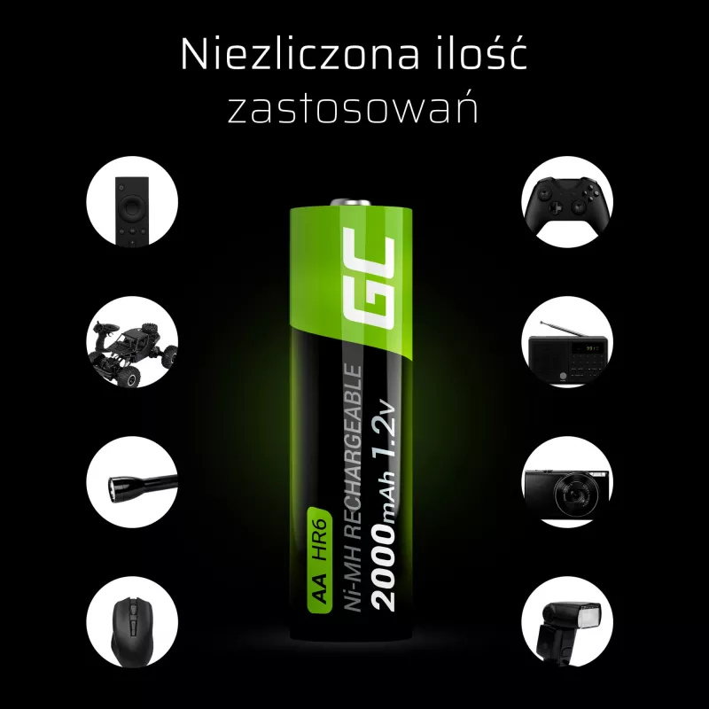 Rechargeable battery Green Cell GR06 AA NiMH 1.2 V 2000 mAh, 2 pcs, 50.5 mm