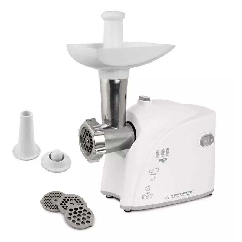 Electric meat grinder ESPERANZA EKM032 — 2200W, white, 3 strainers, kebbe and sausage attachments