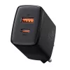 Indoor USB Fast Charger Baseus CCXJ-B01 — 2-port (USB-C PD 20W + USB-A QC3.0 18W), 100–240V, Black