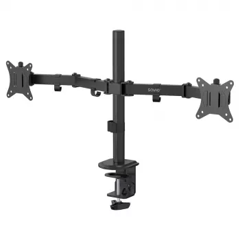 Monitor desk mount SAVIO UM-03 Black, dual monitor clamp, VESA 100x100, supports 17 inch–32 inch, height/tilt/swivel/pivot