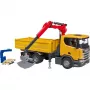Toy construction truck BRUDER Scania Super 560R with crane and 2 pallets