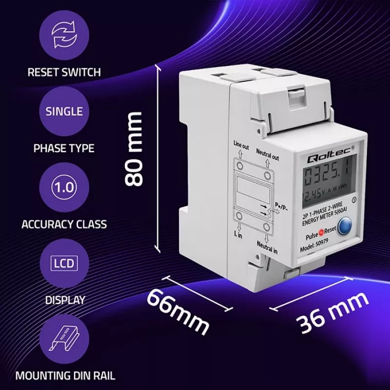 Energy meter QOLTEC Single-phase DIN-rail 230V (MPN 50979)