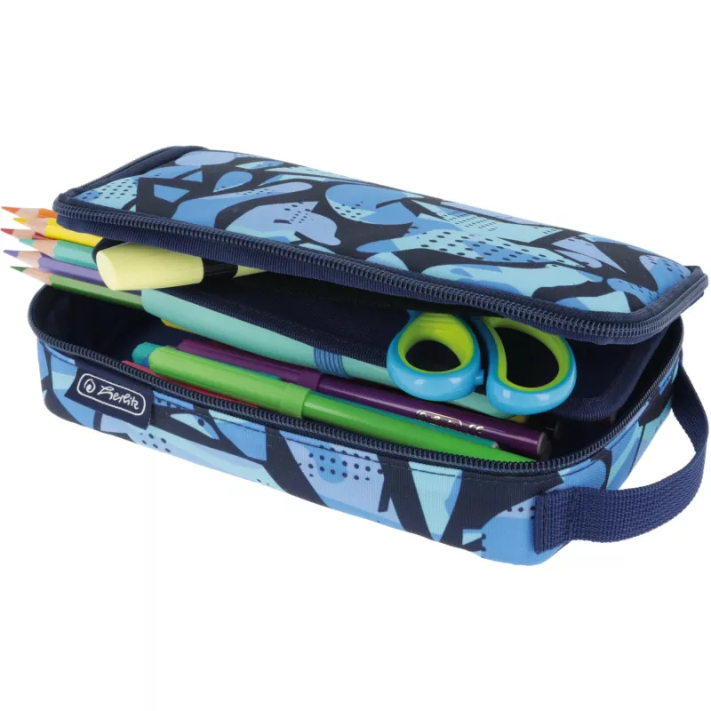 Pencil Case Herlitz 2 Go CamoBlue Polyester Blue 210x130x60mm