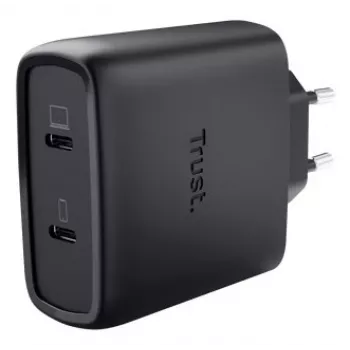 Charger Trust Maxo 65W 2-Port USB-C GaN Charger Fast Charging Black