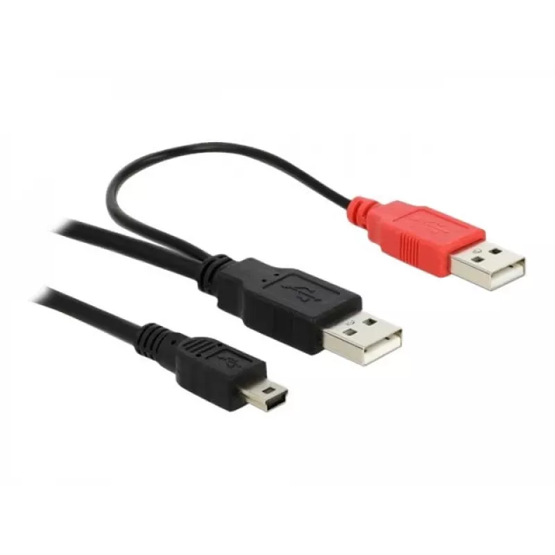 USB Cable DeLOCK 2x USB2.0-A male / USB mini 5-pin 1 m Black