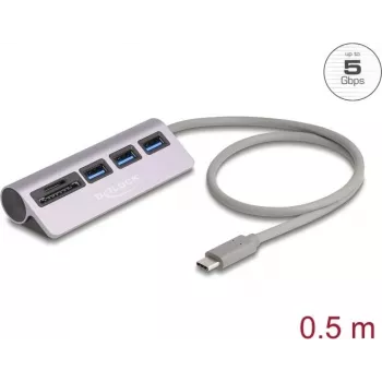 USB hub DELOCK 3‑port 5 Gbps with SD & microSD card reader and USB‑C connection