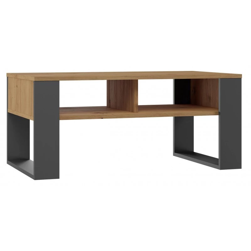 Coffee table top e shop Modern 90×58×50 cm, anthracite frame, Artisan oak shelves, matte