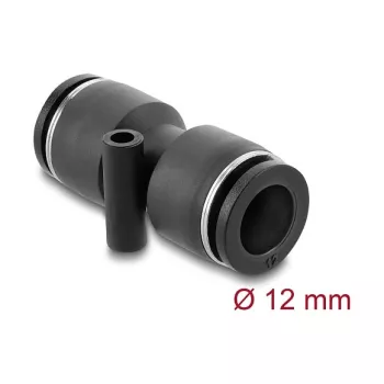 Pneumatic connector DELOCK 12 mm straight with mounting hole, metal/plastic body, female thread, length 49 mm