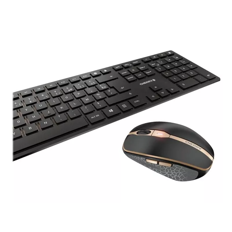 CHERRY DW 9100 SLIM keyboard Mouse included Universal RF Wireless + Bluetooth AZERTY French Black